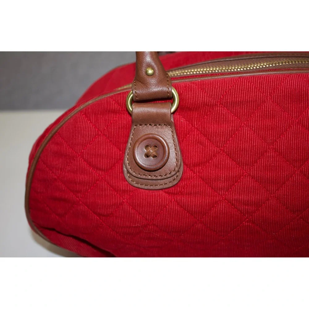 Vera Bradley Satchel Canyon Collection Women Red Quilted Corduroy Leather Trim